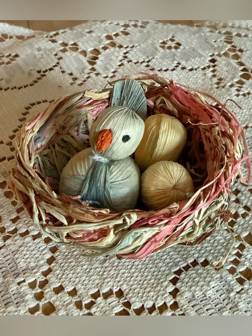 Vintage Raffia Bird Nest Trinket Shelf|Curio Shelf Miniature Small Collectible